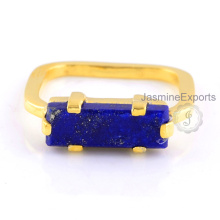 18k Gold Schöner Lapis Edelstein Rechteck Silber Ring